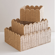 Large Woven Paper Rope Storage Basket-1-Piece 6-Scallop Design