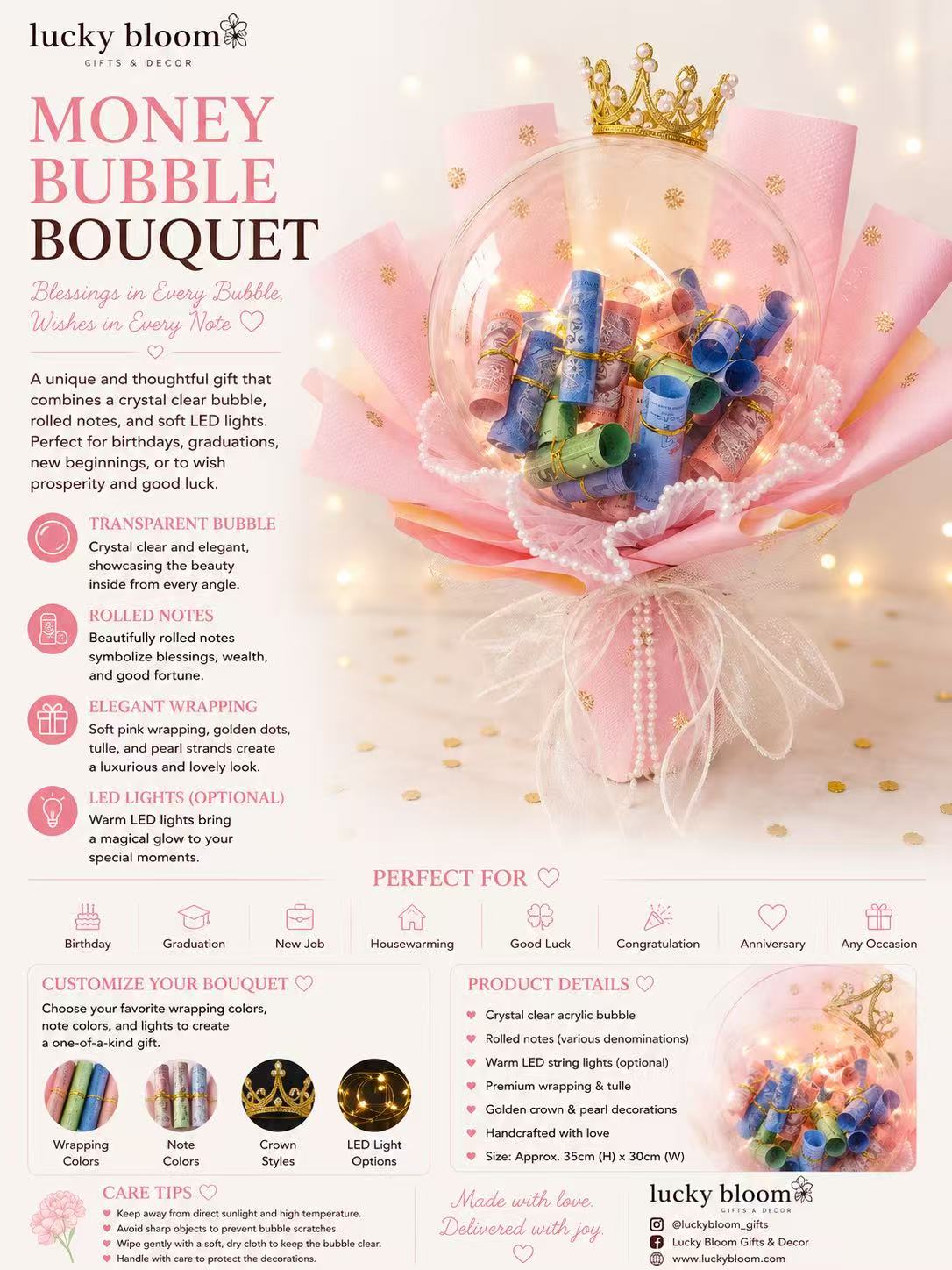 Pink Dream Money Bubble Bouquet