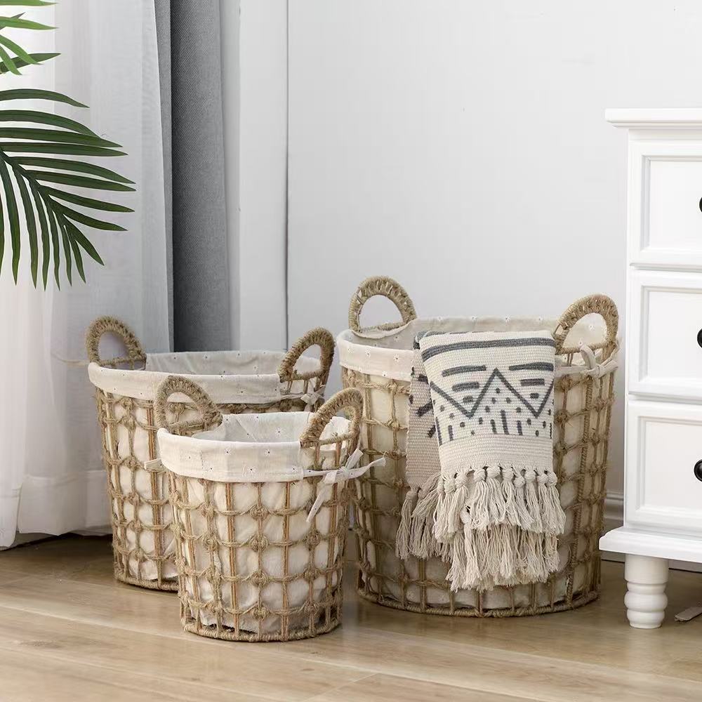 Round Woven Laundry Baskets - Set of 3