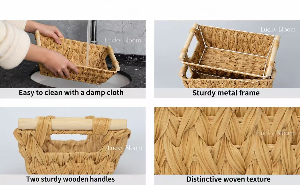 Faux-Rattan Storage Basket with Handles