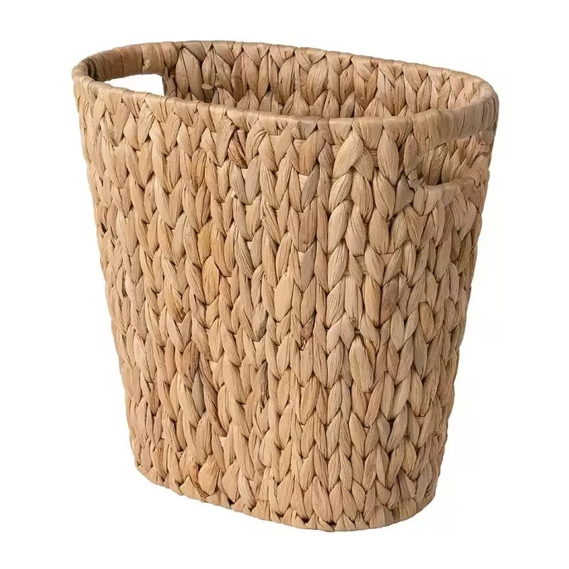 Oval Faux-Rattan Wastebasket