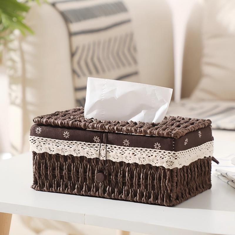 Woven Paper Rope Tissue Box Cover with Iron Frame