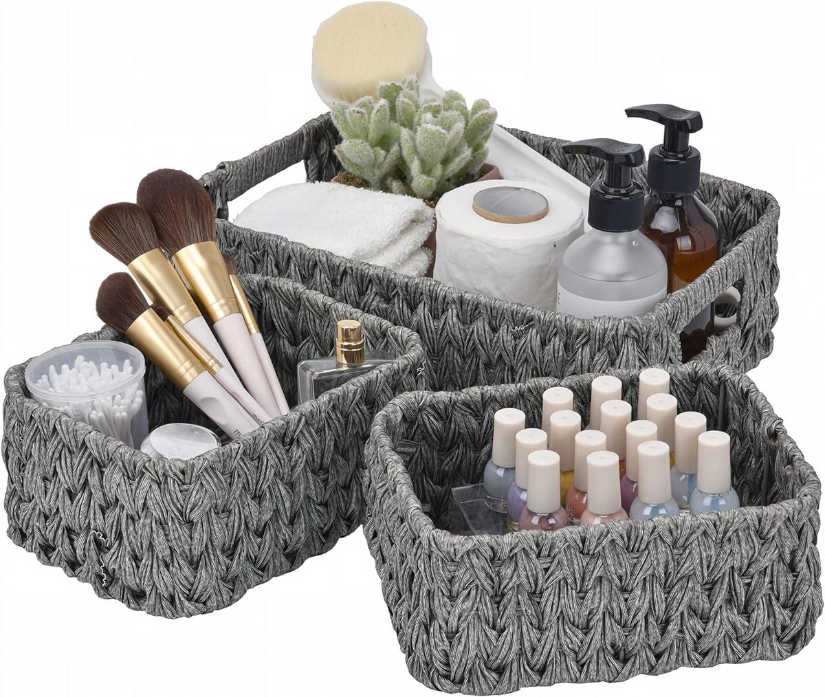 Large Faux-Rattan Storage Basket-3-Piece Set