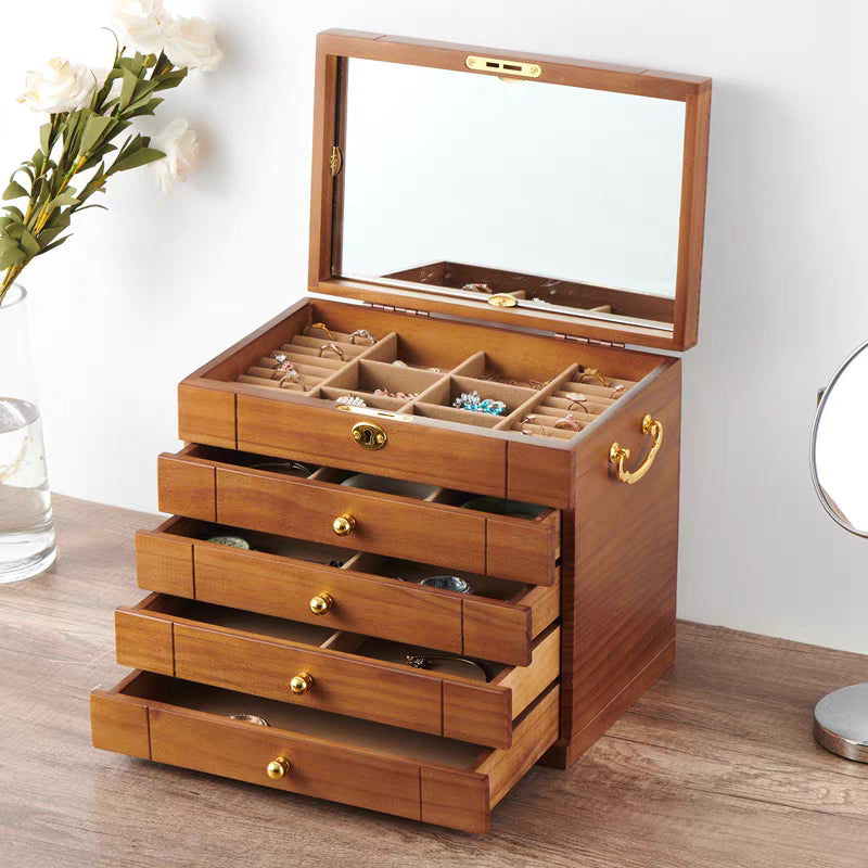 Five-Tier Lockable Pine Jewelry Box