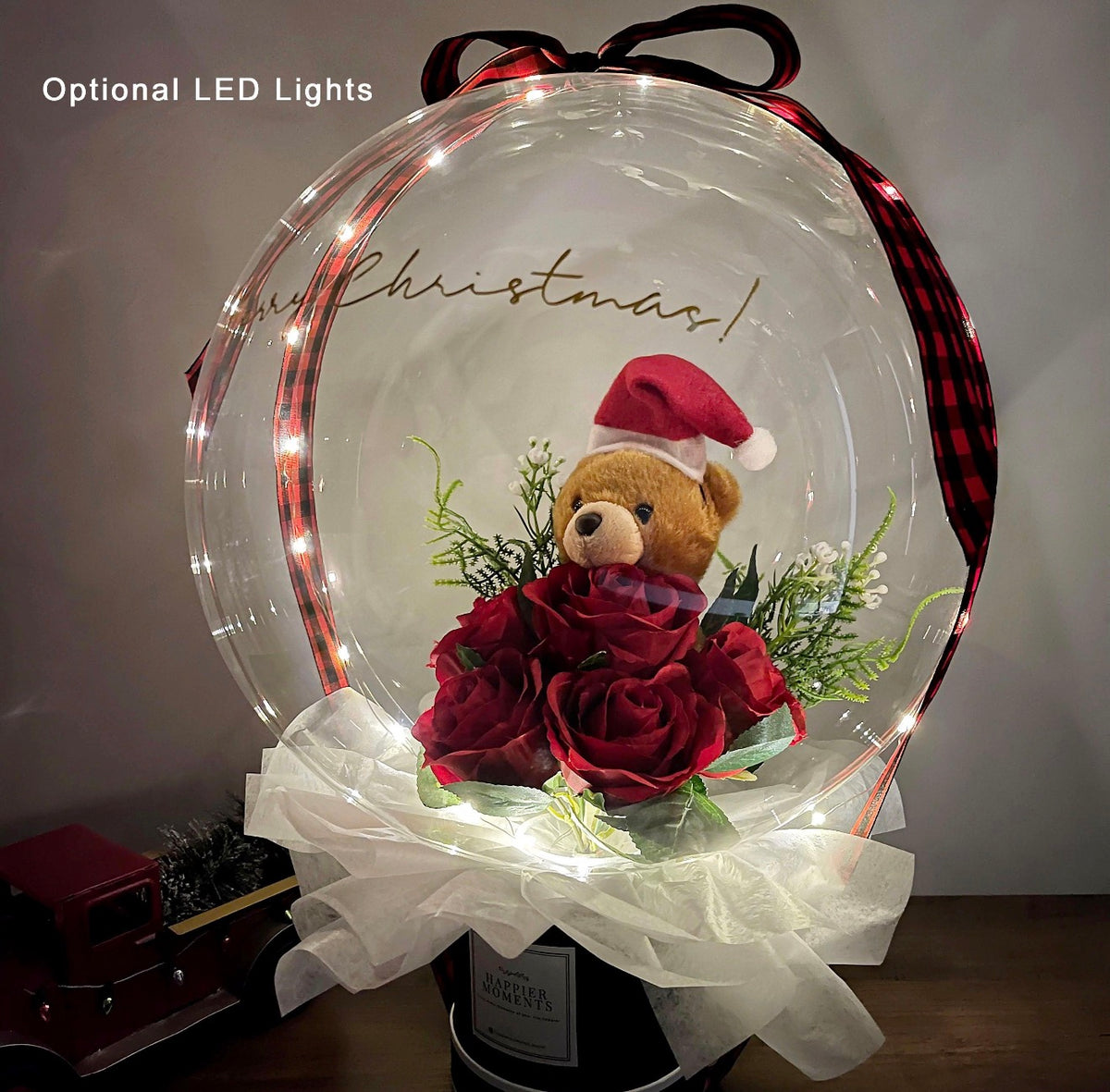 Christmas Bubble Gift with Plush Bear & LED Lights