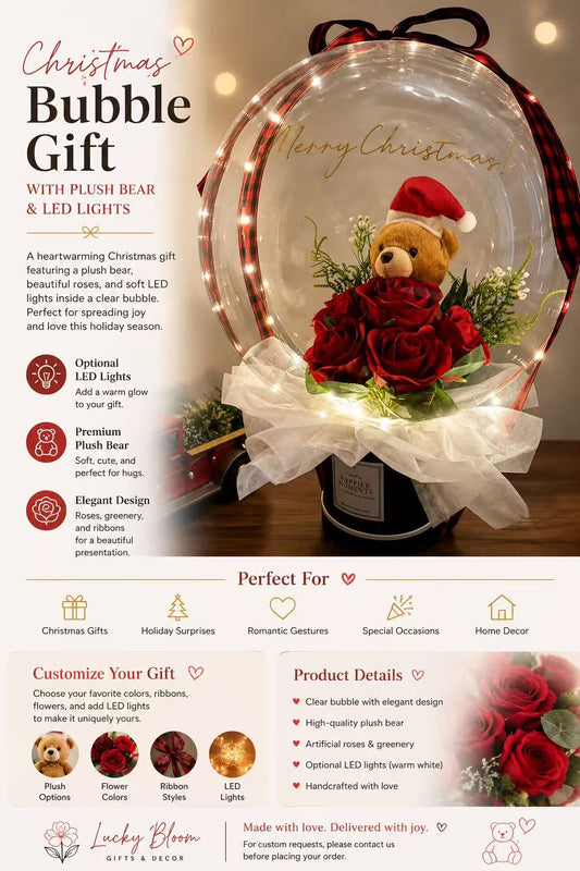 Christmas Bubble Gift with Plush Bear & LED Lights