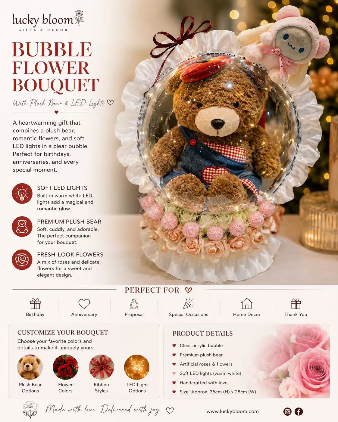 Christmas Bubble Gift with Plush Bear & LED Lights