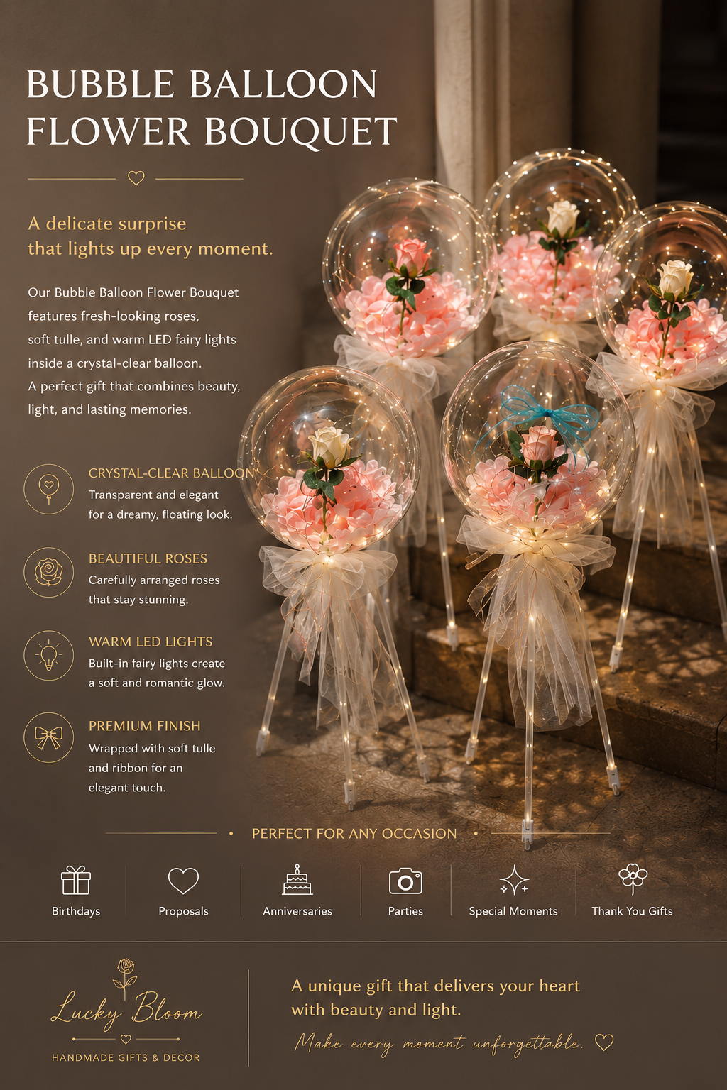 Single Rose LED Bubble Balloon
