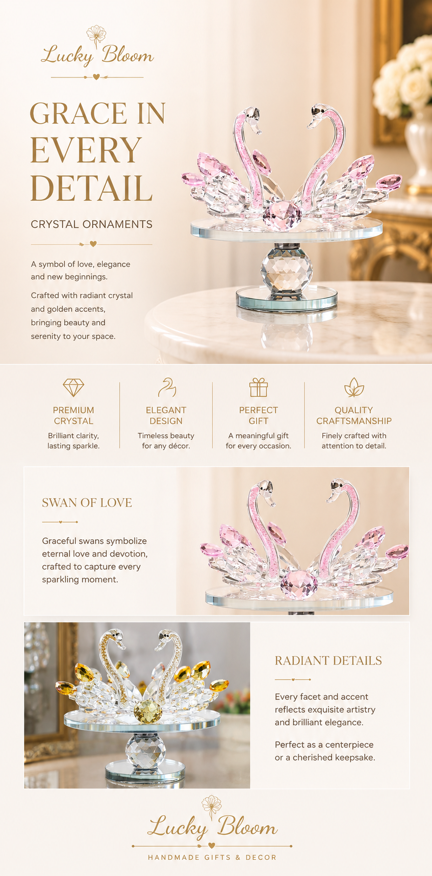 Elegant Crystal Swan Ornament