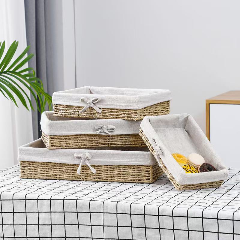 Woven Paper Rattan Storage Baskets - Set of 4
