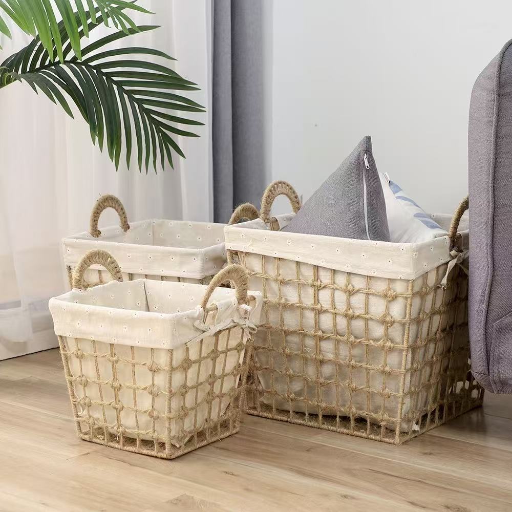 Square Woven Laundry Baskets - Set of 3