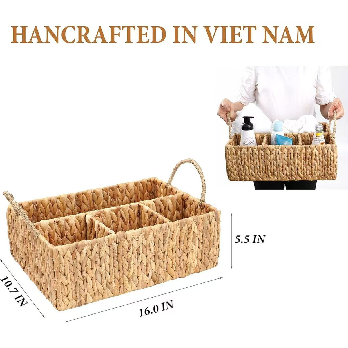 Water Hyacinth Organizer Basket with Handles