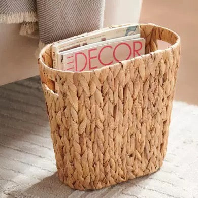 Oval Faux-Rattan Wastebasket