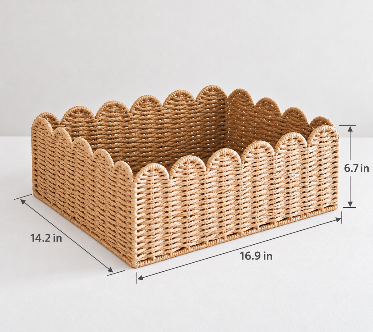 Large Woven Paper Rope Storage Basket-1-Piece 6-Scallop Design