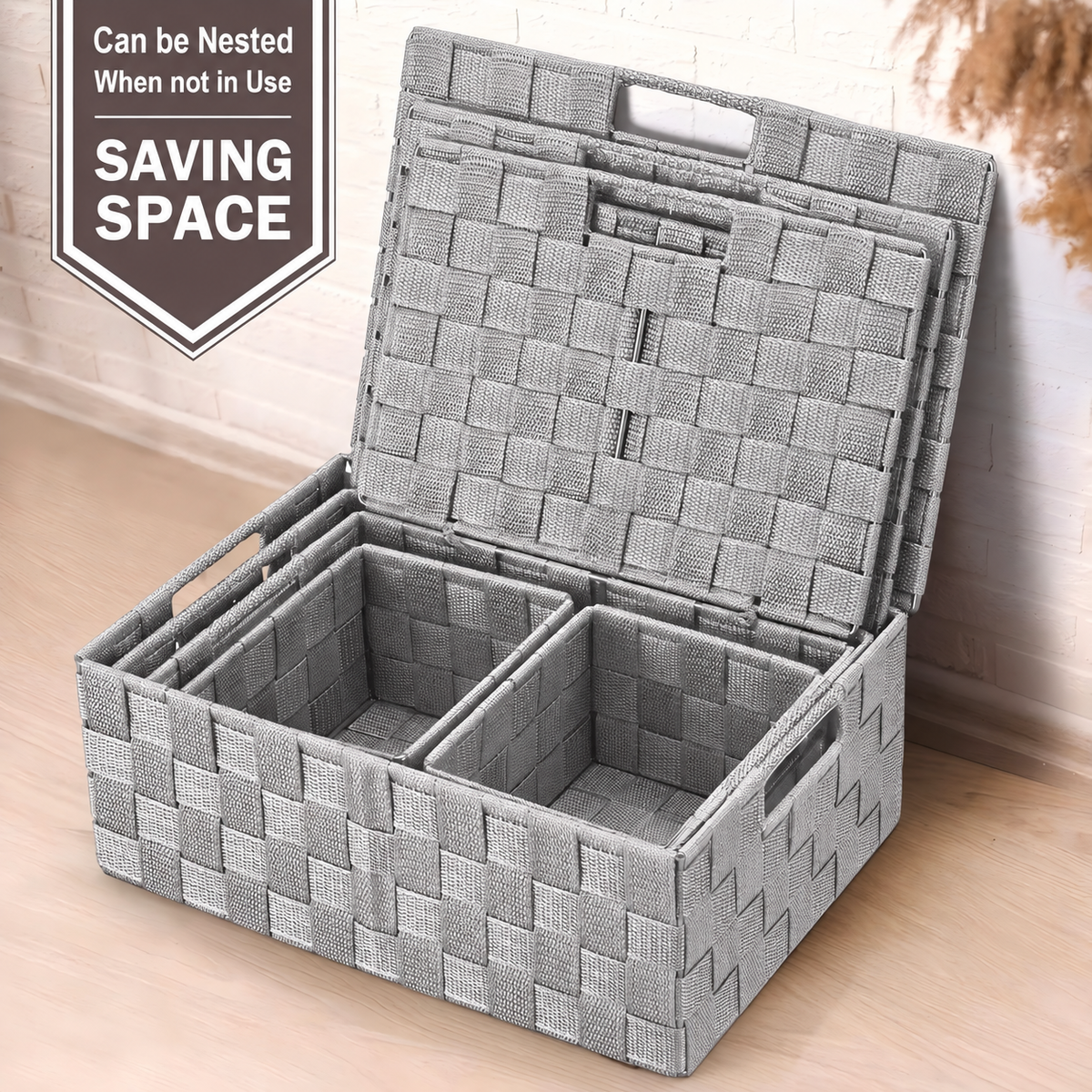Woven Storage Boxes with Lids  Set of 5