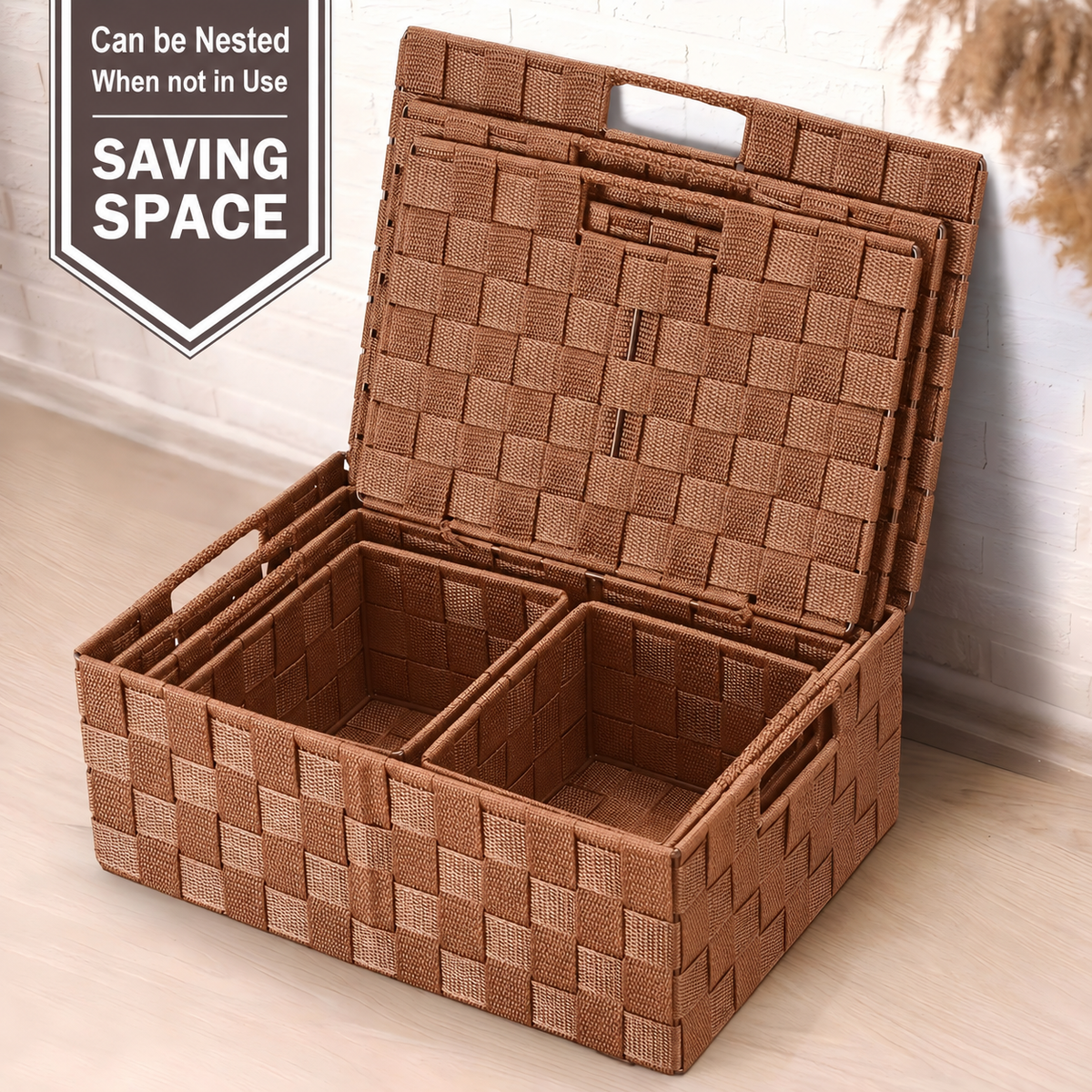 Woven Storage Boxes with Lids  Set of 5