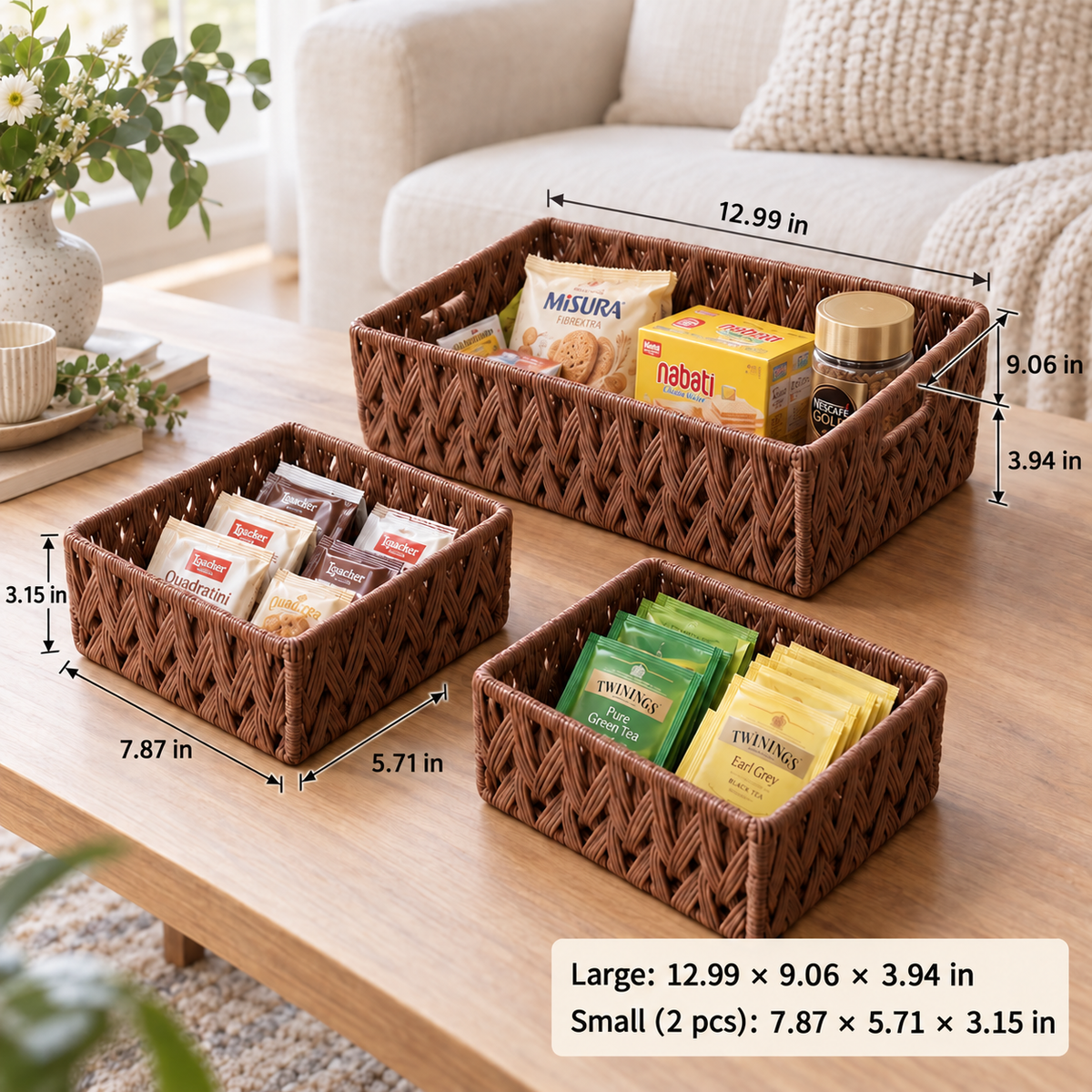 Three-Piece Coffee-Colored Storage Basket Set-3-Piece Set