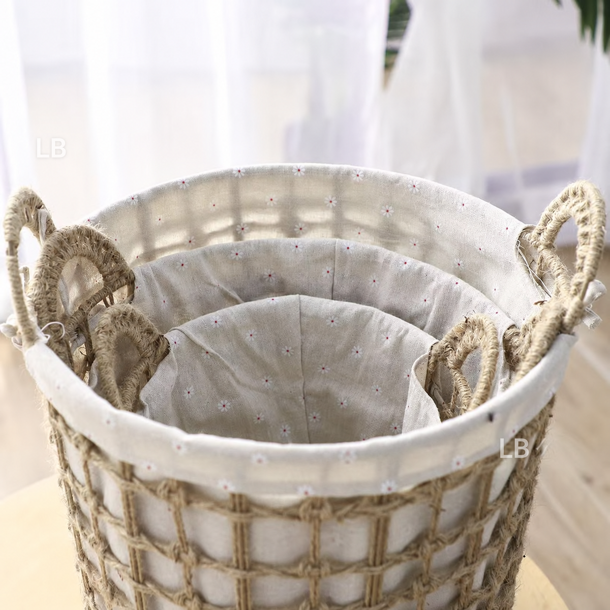 Round Woven Laundry Baskets - Set of 3
