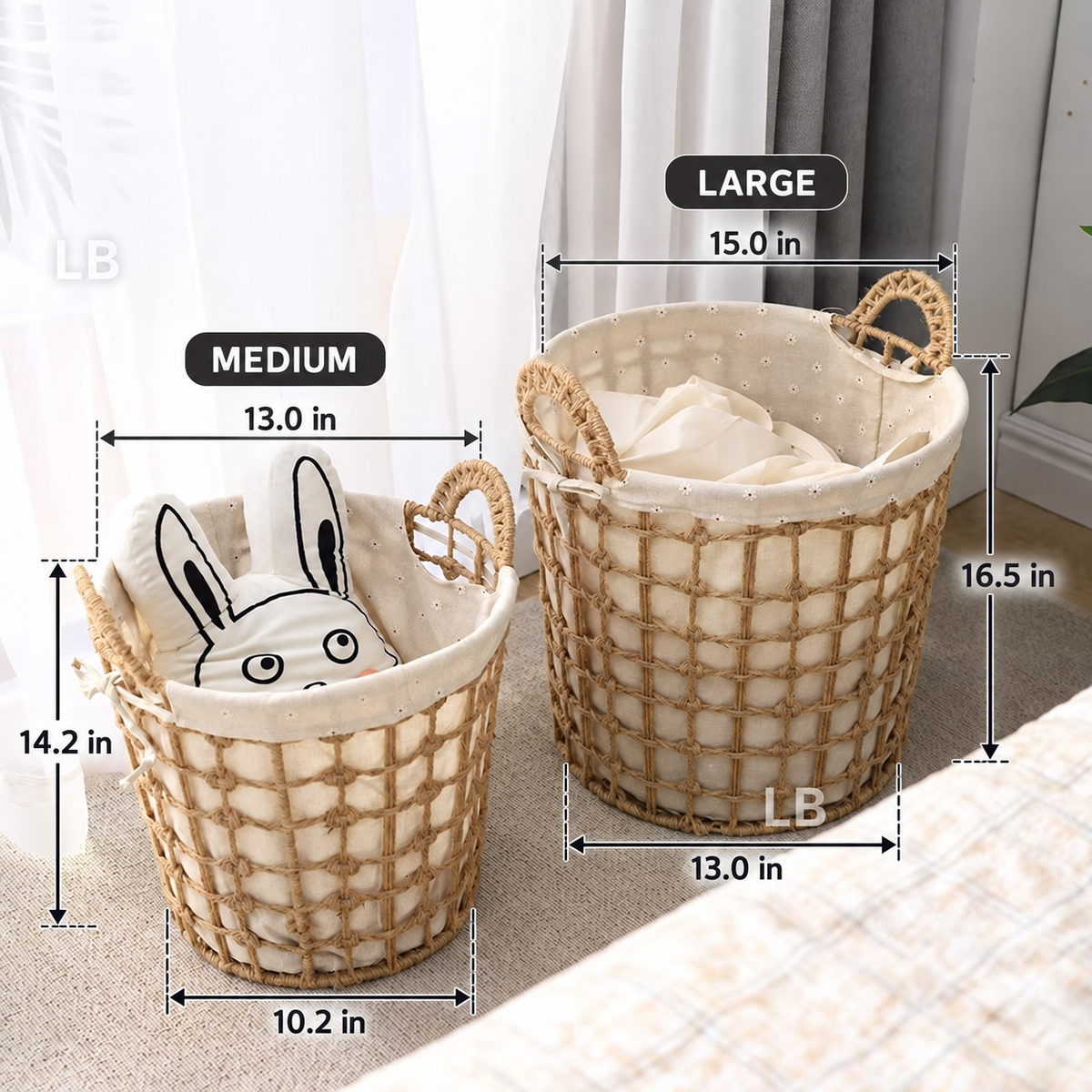 Round Woven Laundry Baskets - Set of 3