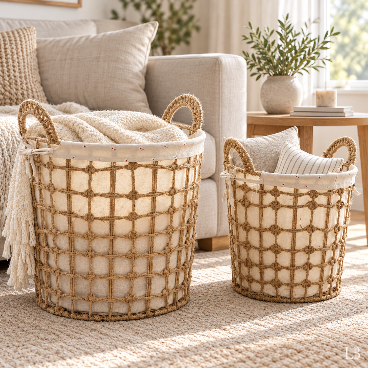 Round Woven Laundry Baskets - Set of 3