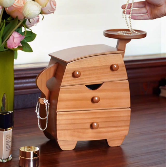 Rounded Pine Jewelry Organizer in Gift Box