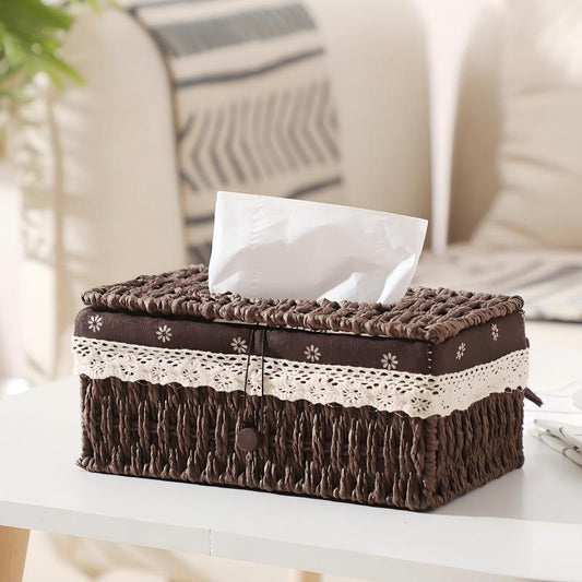 Woven Paper Rope Tissue Box Cover with Iron Frame