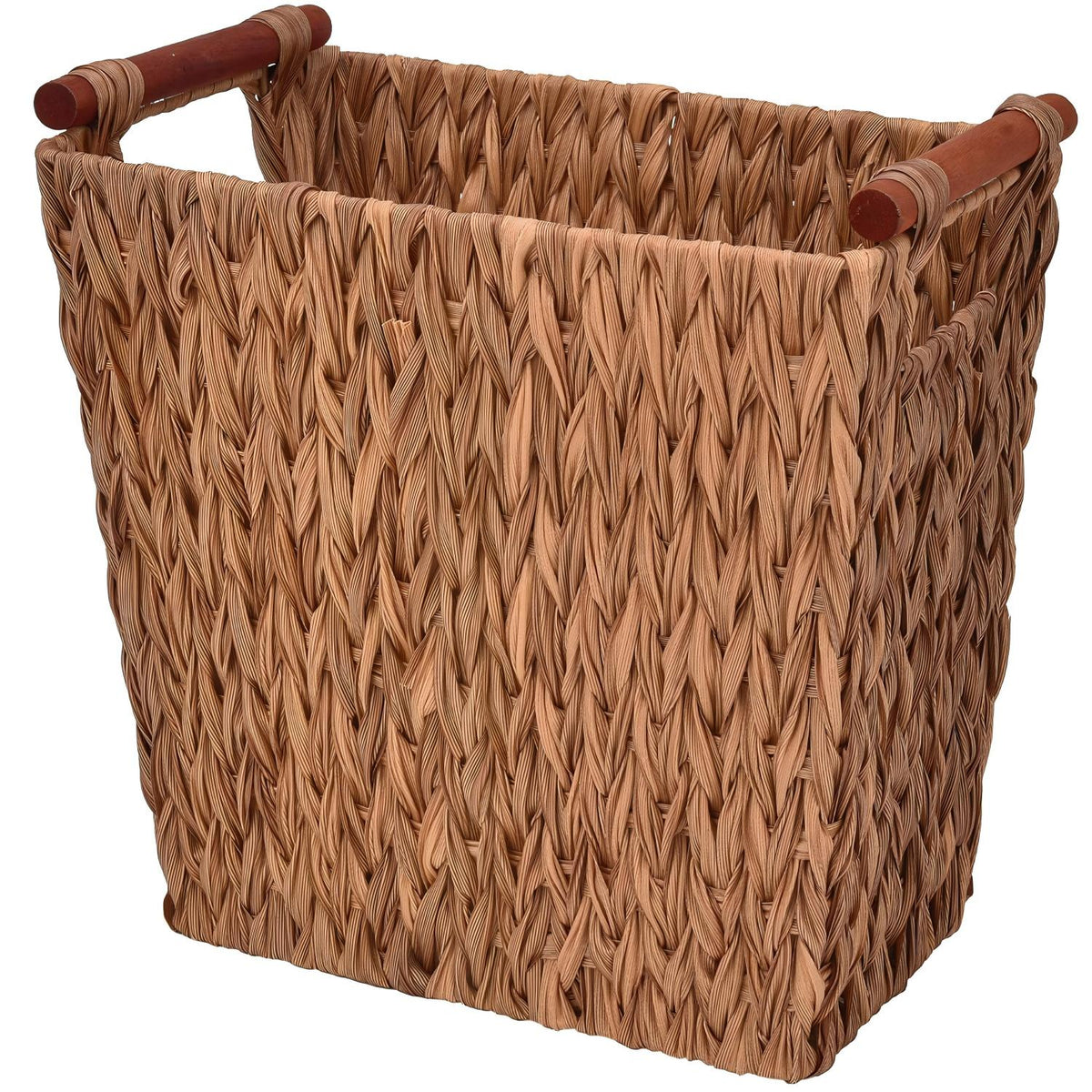 Faux-Rattan Wastebasket with Handles