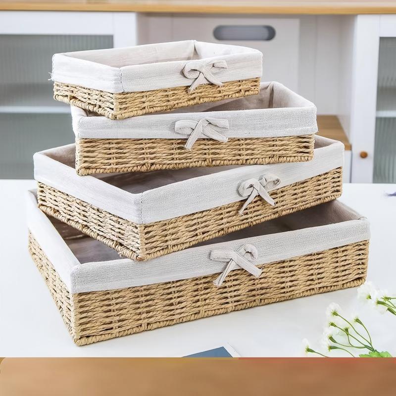 Woven Paper Rattan Storage Baskets - Set of 4