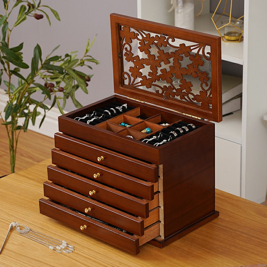 6-Layer Walnut Wood Jewelry Organizer Box