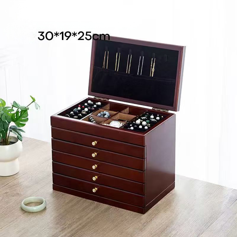 6-Layer Walnut Wood Jewelry Organizer Box