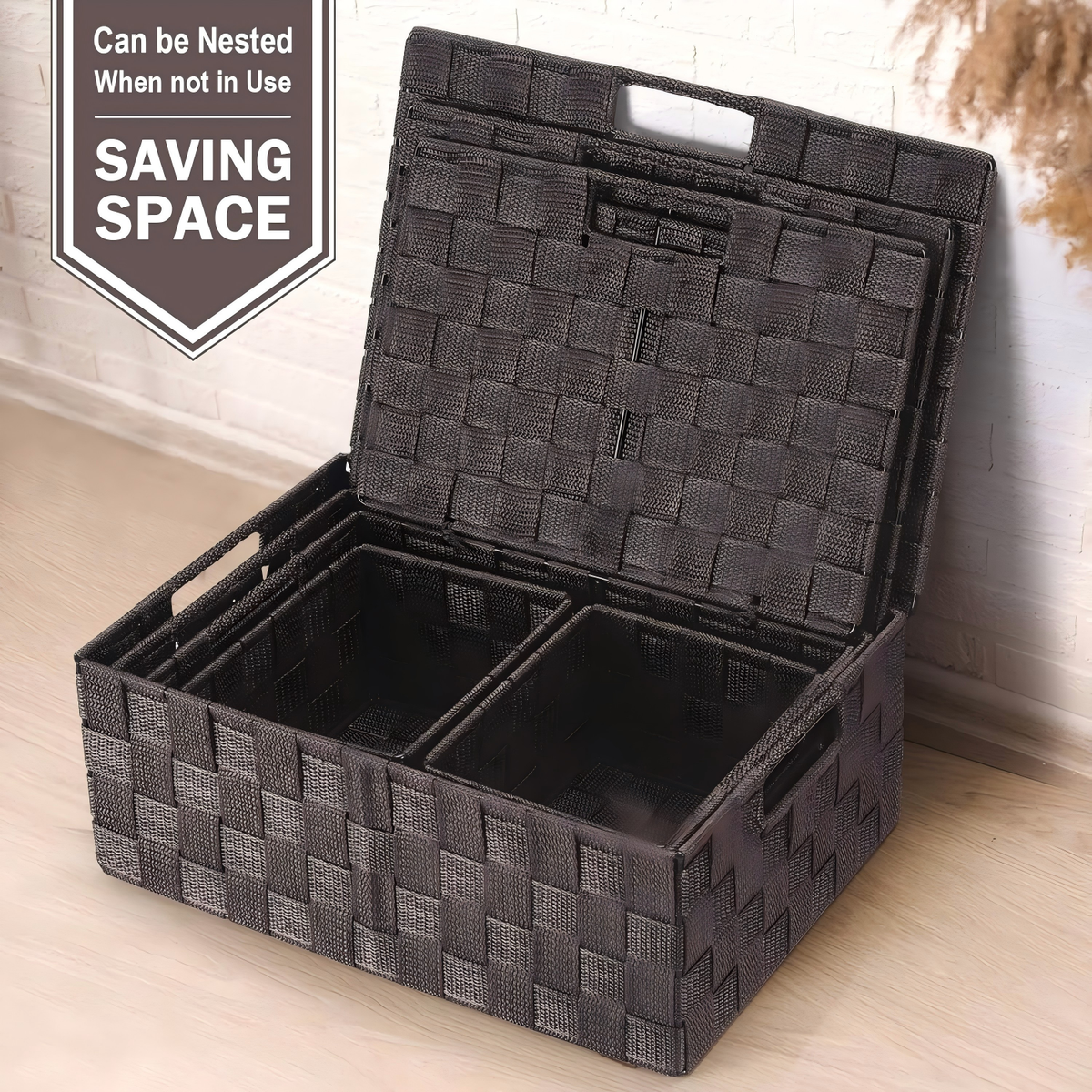 Woven Storage Boxes with Lids  Set of 5