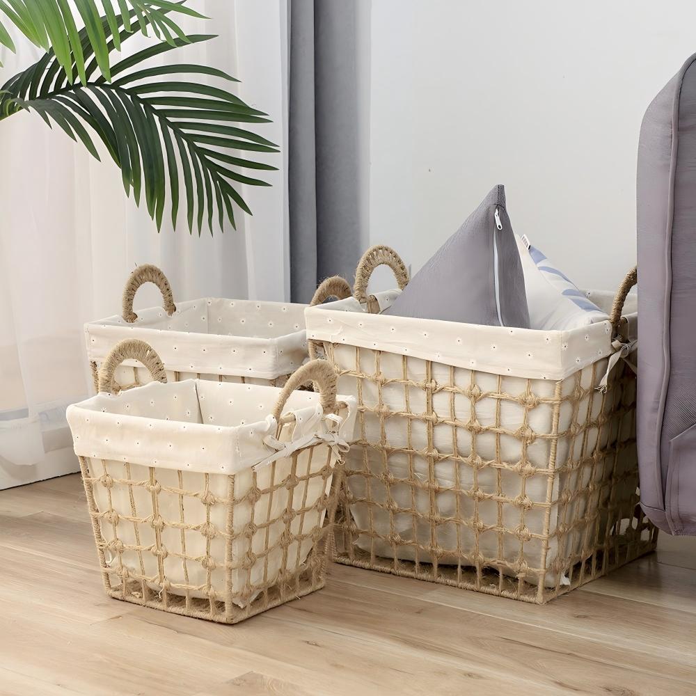 Square Woven Laundry Baskets - Set of 3