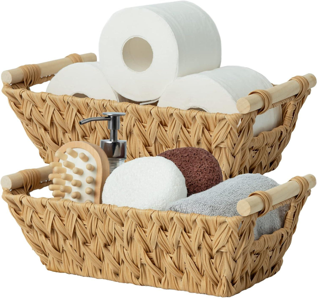 Faux-Rattan Storage Basket with Handles