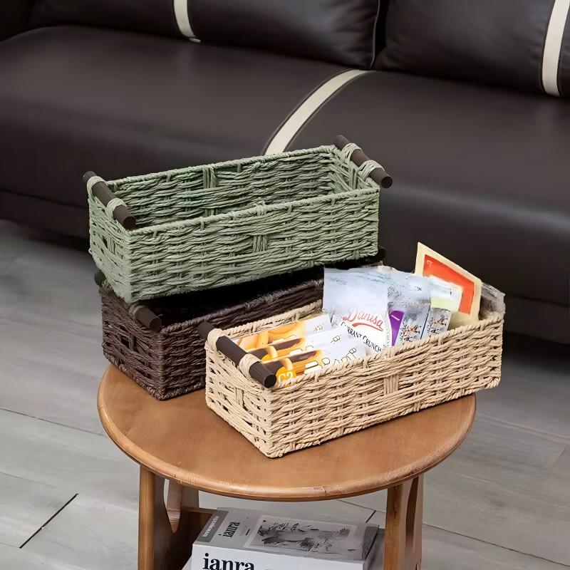 Large Divided Paper Rope Organizer Basket