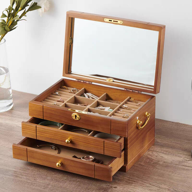 Five-Tier Lockable Pine Jewelry Box