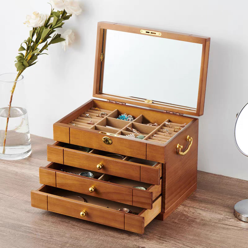 Five-Tier Lockable Pine Jewelry Box